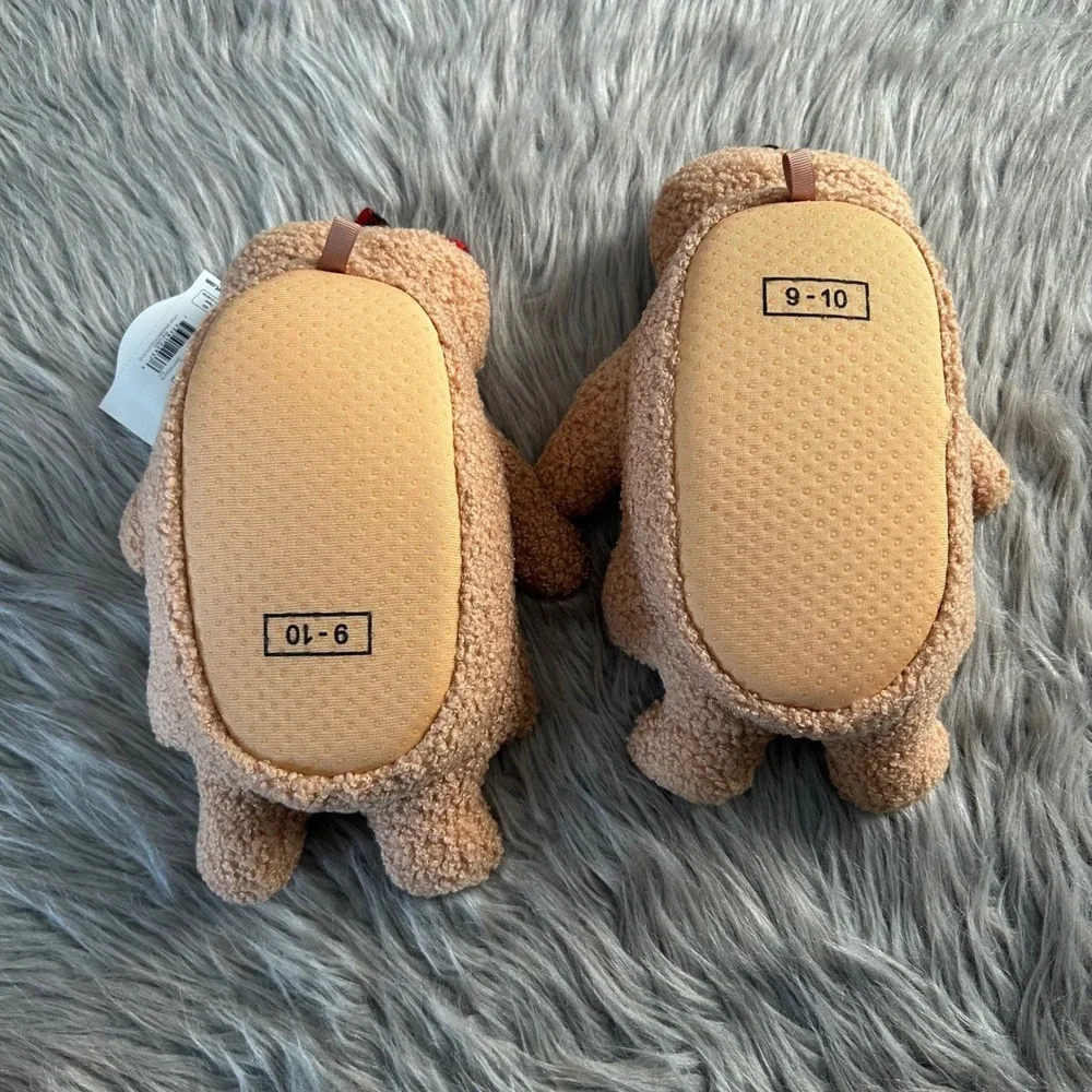Holiday Time‎ Gingerbread Slippers Girls Size 9-10 Brown Slip On Plushy Shoes